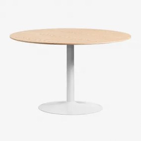 Ronde Eettafel Van Mdf En Ijzer Yvetta Wit & Ø120 Cm & Eikenhout - Sklum