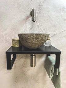 Saniclear Lovi fonteinset met rivierstenen waskom en RVS kraan voor in het toilet
