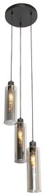 Moderne hanglamp zwart met smoke glas 3-lichts - Stavelot