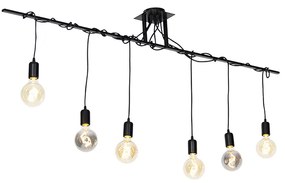 QAZQA Eettafel / Eetkamer Moderne hanglamp zwart 6-lichts gedraaide kabels - Facile Modern E27 rond Binnenverlichting Lamp
