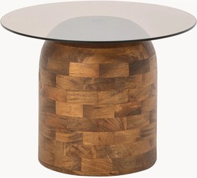 Ronde bijzettafel Rondin van mangohout met glazen tafelblad