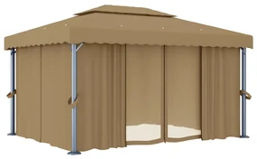vidaXL Prieel met gordijn 4x3 m aluminium taupe
