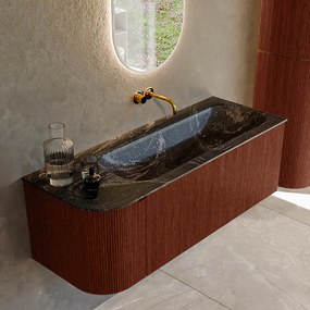 Mondiaz Kurve-dlux 125cm badmeubel ronding links ruby met 1 lade en deur en wastafel big medium rechts zonder kraangat lava