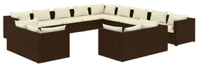 vidaXL 13-delige Loungeset met kussens poly rattan bruin