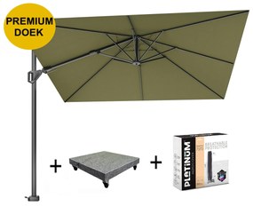 Challenger T2 premium parasol 300x300 cm antraciet lush green met 120 KG voet en hoes