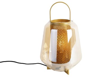 Art Deco tafellamp goud met amber glas 23 cm - Kevin Art Deco E27 rond Binnenverlichting Lamp