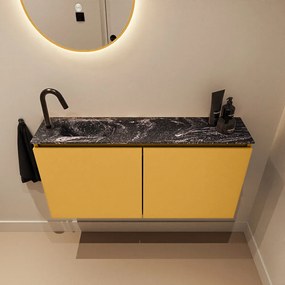 Mondiaz Ture DLux toiletmeubel 100cm ocher met wastafel lava links met kraangat