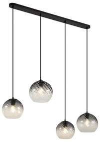Eettafel / Eetkamer Art Deco hanglamp zwart met smoke glas langwerpig 4-lichts - Bao Art Deco E27 bol / globe / rond rond Binnenverlichting Lamp
