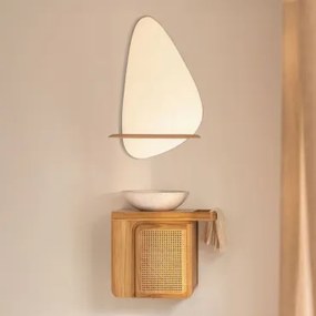 Georgy Zwevend Badkamermeubelset Van Teakhout Teakhout & Rond Cement Wit Ø40 Cm Zavion & Onregelmatig Met Houten Plank 55x85 Cm Kai & Zonder Kraan -