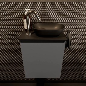 Mondiaz Fowy toiletmeubel 40cm dark grey met zwarte waskom rechts en kraangat