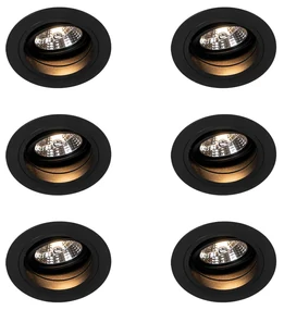 Set van 6 Ronde inbouwspot zwart verstelbaar - Chuck 70 GU10 Binnenverlichting Lamp