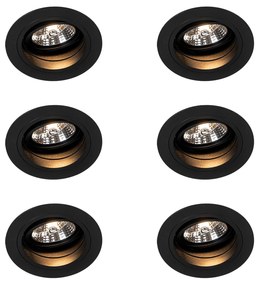 Set van 6 Ronde inbouwspot zwart verstelbaar - Chuck 70