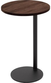 Goossens Nachtkastje Runt, Voet rond metaal ral 9005 zwart, blad massief eik