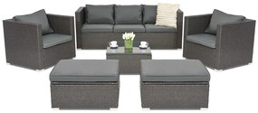 Garden Point antraciet technorattan tuinmeubelen Roma Coffee 5 + 2 poefs