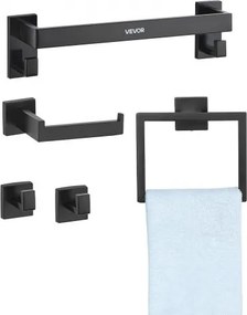 VEVOR badkameraccessoireset (5-delig) inclusief handdoekhouder (406,4 mm) & handdoekhouder (vierkante ring) & 2 haken & toiletrolhouder, voor badkamer, wandmontage matzwart