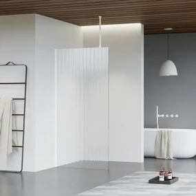 Fortifura Galeria inloopdouche - 40x200cm - ribbelglas - plafondarm - mat wit SW797948/SW797906/SW804546