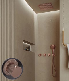 Saniclear Plus Stripes inbouw regendouche met inbouw douchekop 30x30cm en 2 standen handdouche geborsteld koper