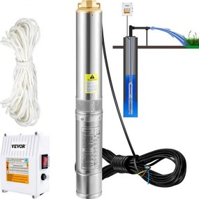 VEVOR Diepe Putpomp 370W 230V 50Hz Putpomp 110L/min Onderwaterpomp Max Afleverhoogte 44 m Pijp Pomp 10,2 cm Roestvrij Staal Zand Pomp IP68 Waterpomp met 20 m Kabel voor Irrigatie of Watervoorziening