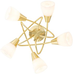 Klassieke plafondlamp goud met opaal glas 5-lichts - Inez