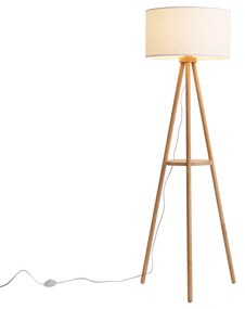 Scandinavische vloerlamp hout met stoffen kap wit - Lou