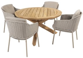 4 Seasons Outdoor Eros dining set latte met teak Prado tafel Ø 130 cm      beige weerbestendig