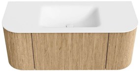 Mondiaz Kurve 110cm badmeubel ronding links/rechts oak met 1 lade en 2 deuren en wastafel cloud midden 1 kraangat