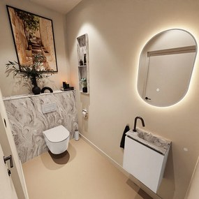 Mondiaz Ture DLux toiletmeubel 40cm linen met wastafel glace rechts met kraangat