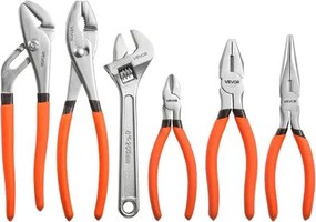 VEVOR Tangen- en Sleutelset, 6-delige universele set, gepolijste koolstofstalen bekken, handgereedschap voor doe-het-zelf en huishoudelijk gebruik, platte en doptang, punttang, combinatietang, zijsnijtang, sleutels, ergonomische handgrepen