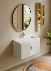 Muebles Calas badmeubel ribbelfront 80cm wit mat met solid surface wastafel met kraangat