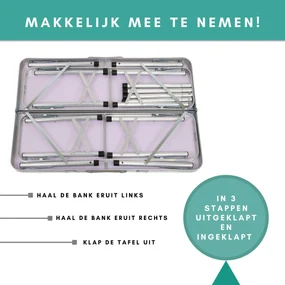 Niceey Campingtafel met Banken - Klaptafel - Zwart