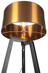 Vloerlamp zwart met koperen kap 50 cm - Puros Landelijk / Rustiek, Modern E27 rond Binnenverlichting Lamp