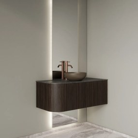Gliss Design Alluro badmeubel ribbelfront met ronding links 100cm ebony en zwart leisteen toppaneel