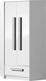 Hoekkledingkast Merevari 103, Grijs, Wit, Glanzend wit, 191x87x87cm, 79.9 kg, Kledingkast deuren: Met scharnieren, Aantal planken: 3, Aantal planken: 3