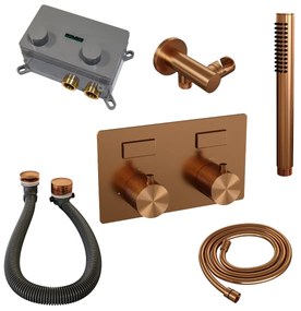 Brauer Copper Carving thermostatische inbouw badkraan met badvulcombinatie en staafhanddouche set 3 koper geborsteld PVD