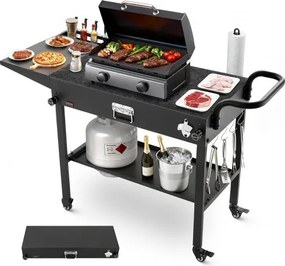 VEVOR Outdoor Grillwagen 787x432 mm (tafelbladformaat), opklapbare grilltafel met tissuehouder, haken, wielen en bijzettafel, voorbereidingstafel voor de grill, serveerwagen voor picknick, keuken en tuin