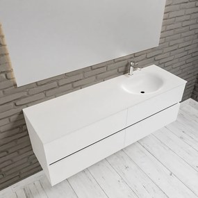 Zaro Sevilla Solid Surface badmeubel 150cm mat wit 1 kraangat spoelbak rechts 4 lades