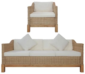 vidaXL 2-delig Bankstel met kussens natuurlijk rattan