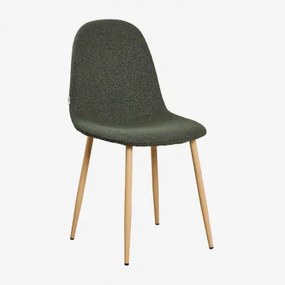 Set Van 4 Eetkamerstoelen In Glamm Bouclé Stof Natuurlijk Hout & Bouclé Leger Groen - Sklum