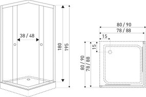 Kerra Pixel douchecabine vierkant 80x80cm chroom met douchebak