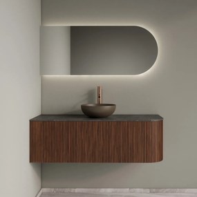 Gliss Design Alluro badmeubel ribbelfront met ronding rechts 120cm walnut en zwart leisteen toppaneel