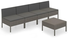 vidaXL 5-delige Loungeset met kussens poly rattan grijs