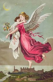 Ilustratie Angel holding a girl flying away, clu