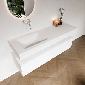 Zaro Alan badmeubel 140cm talc 1 lade met vrijhangende wastafel cloud links zonder kraangat talc