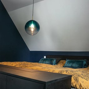 Smart hanglamp met dimmer messing met oceaanblauw glas 33 cm incl. Wifi ST64 - Pallon Art Deco bol / globe / rond Binnenverlichting Lamp
