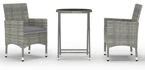 vidaXL 3-delige Bistroset poly rattan en gehard glas grijs