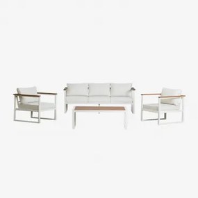 Tuinset Met 3-zitsbank, 2 Fauteuils En Salontafel In Aluminium En Lipov Acaciahout Gardenia Wit - Sklum