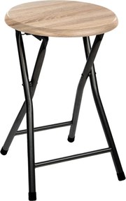 5Five Opvouwbaar Krukje Zwart Metaal & Hout - Max 90KG - Ø30xH46 cm