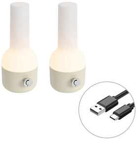Set van 2 buiten tafellampen beige met wit incl. LED oplaadbaar - Haard