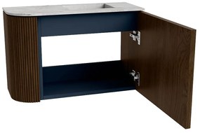Mondiaz Joya DLux 60cm toiletmeubel ronding links walnut met wastafel faye rechts 1 kraangat glace