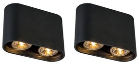 QAZQA Set van 2 Moderne Spot / Opbouwspot / Plafondspots zwart - Ronda duo Binnenverlichting Lamp